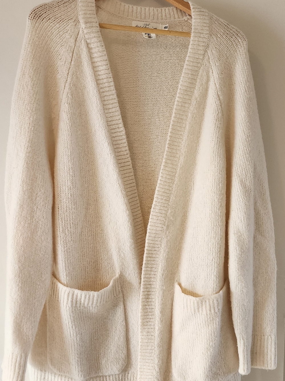 H&M Women's Cream Open-Front Pocket Cardigan Sweater Size Large